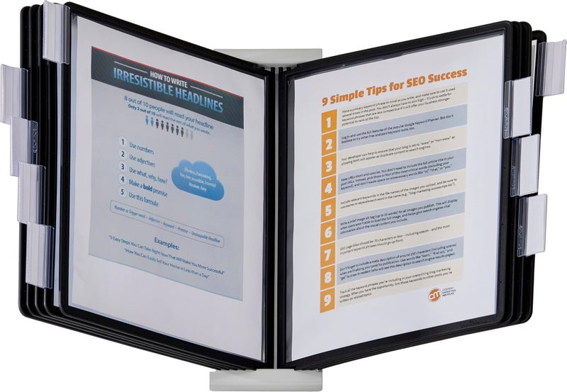 Durable Instaview20 Pocket Expandable Desktop Reference System - Letter Size 10 Double-Sided Panels - Black Color Borders - Image 1